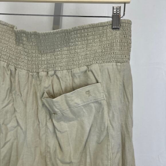 PILCRO Anthropologie Reese Linen Blend Pull On Barrel Pants Smocked Tan Tall LT - Picture 6 of 10